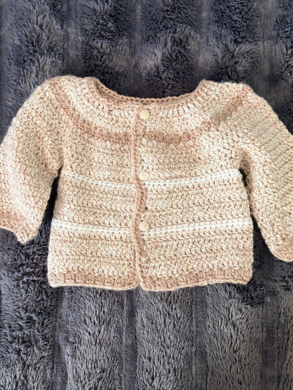 Handmade Crochet Baby Sweater Cardigan Neutral Beige Cream 6-9 Month Baby Girl